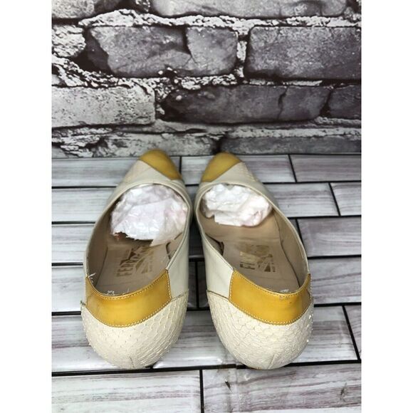 Salvatore Ferragamo Ivory Leather Snake Yellow Patent Dress Heels Women Sz 5B US - Picture 6 of 16